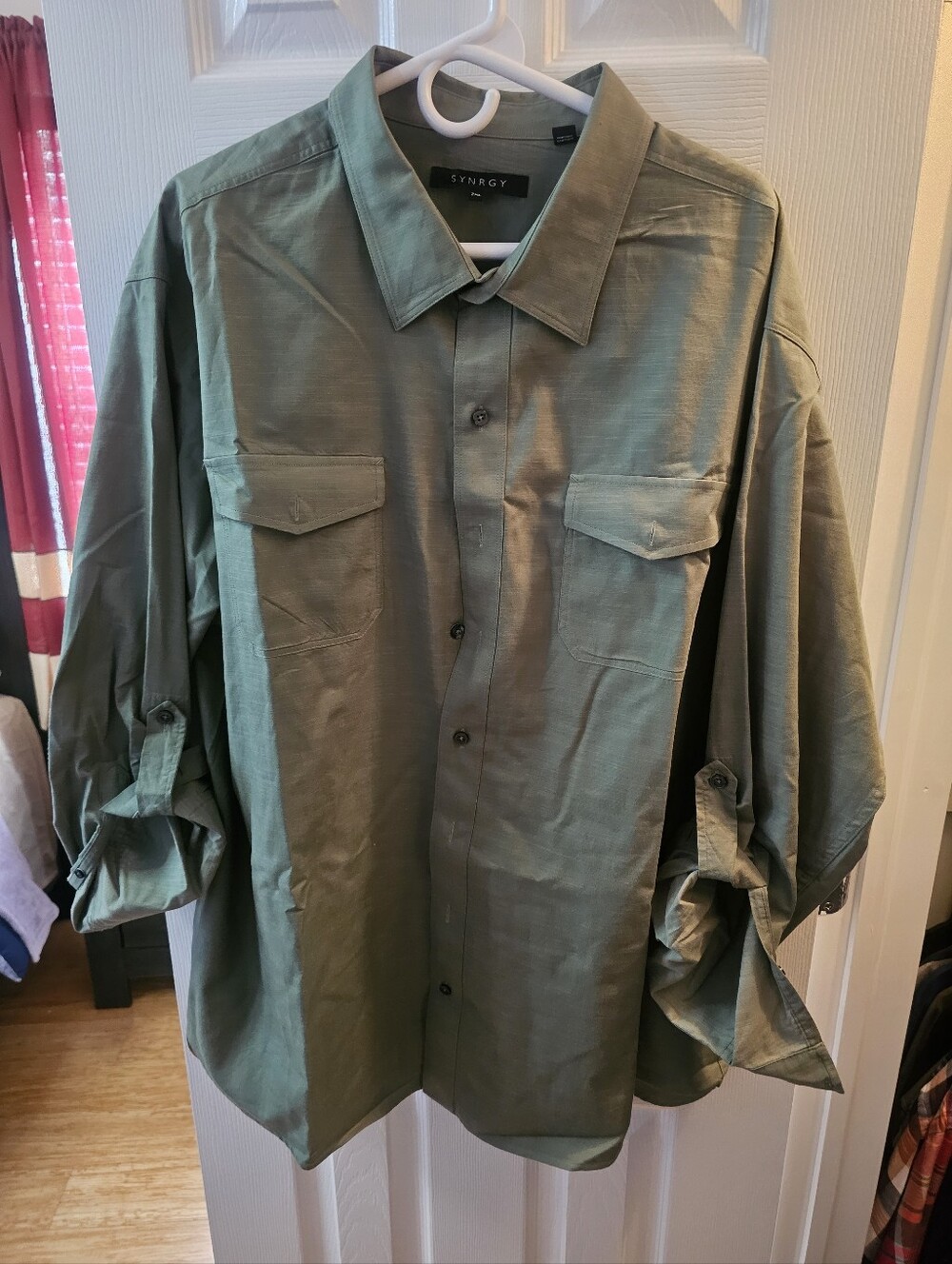 Synrgy Men's Casual Button-Down Shirt - Olive Green